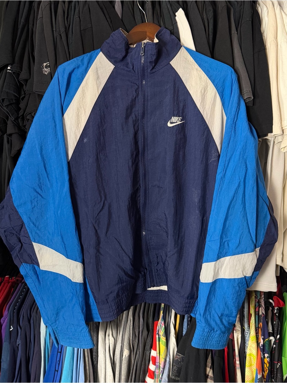 Vintage Nike Windbreaker Jacket Mens XL Blue Colorblock 90s Retro Zip Up Workout